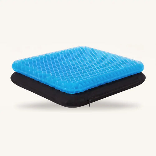 Calmyo honeycomb gel seat cushion with its black washable cover